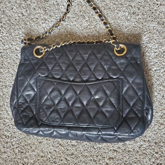 Bags Lederer Black Leather Quilted Crossbody Purse Gold Chain Strap